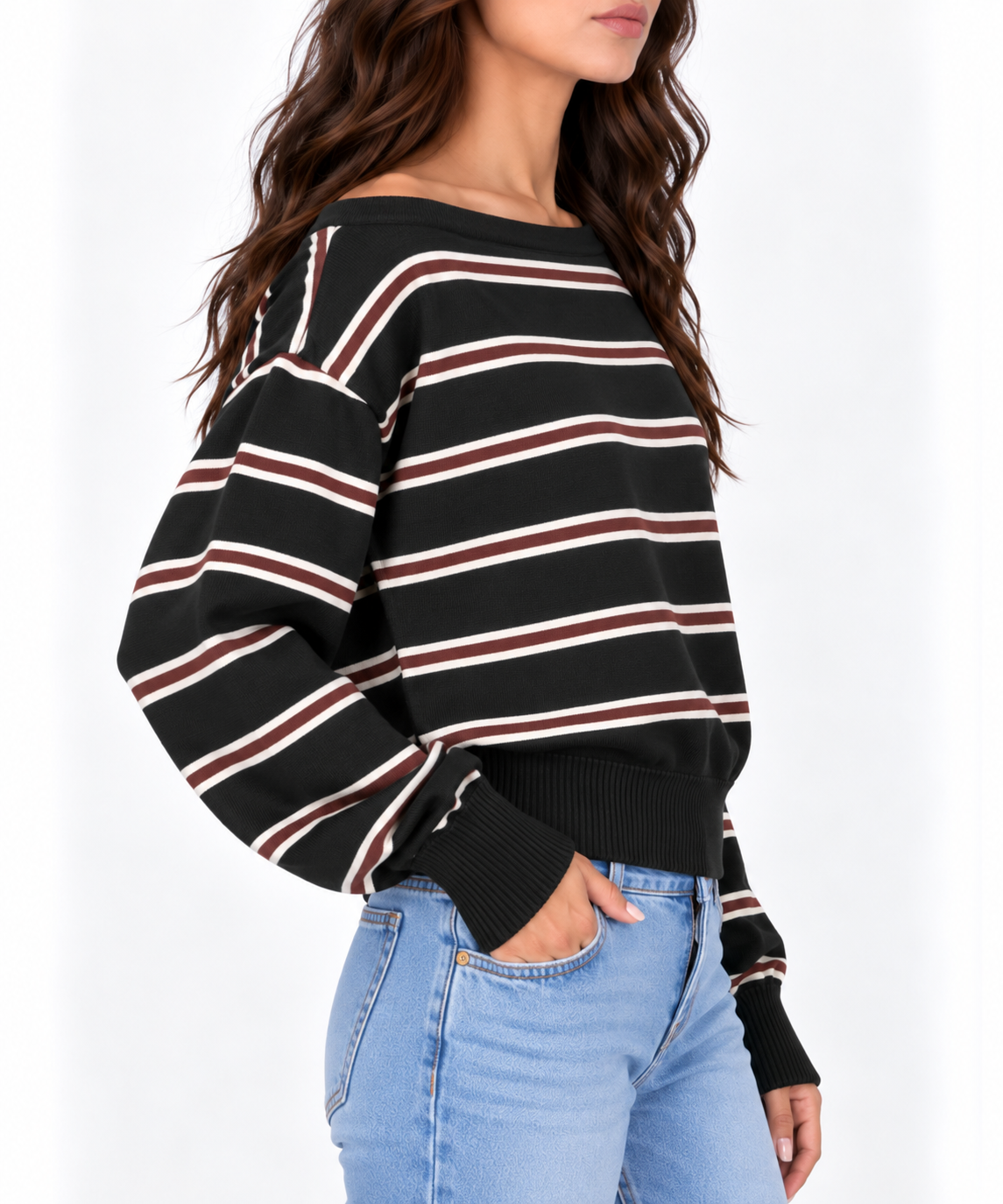 Striped fitted waist top 13481