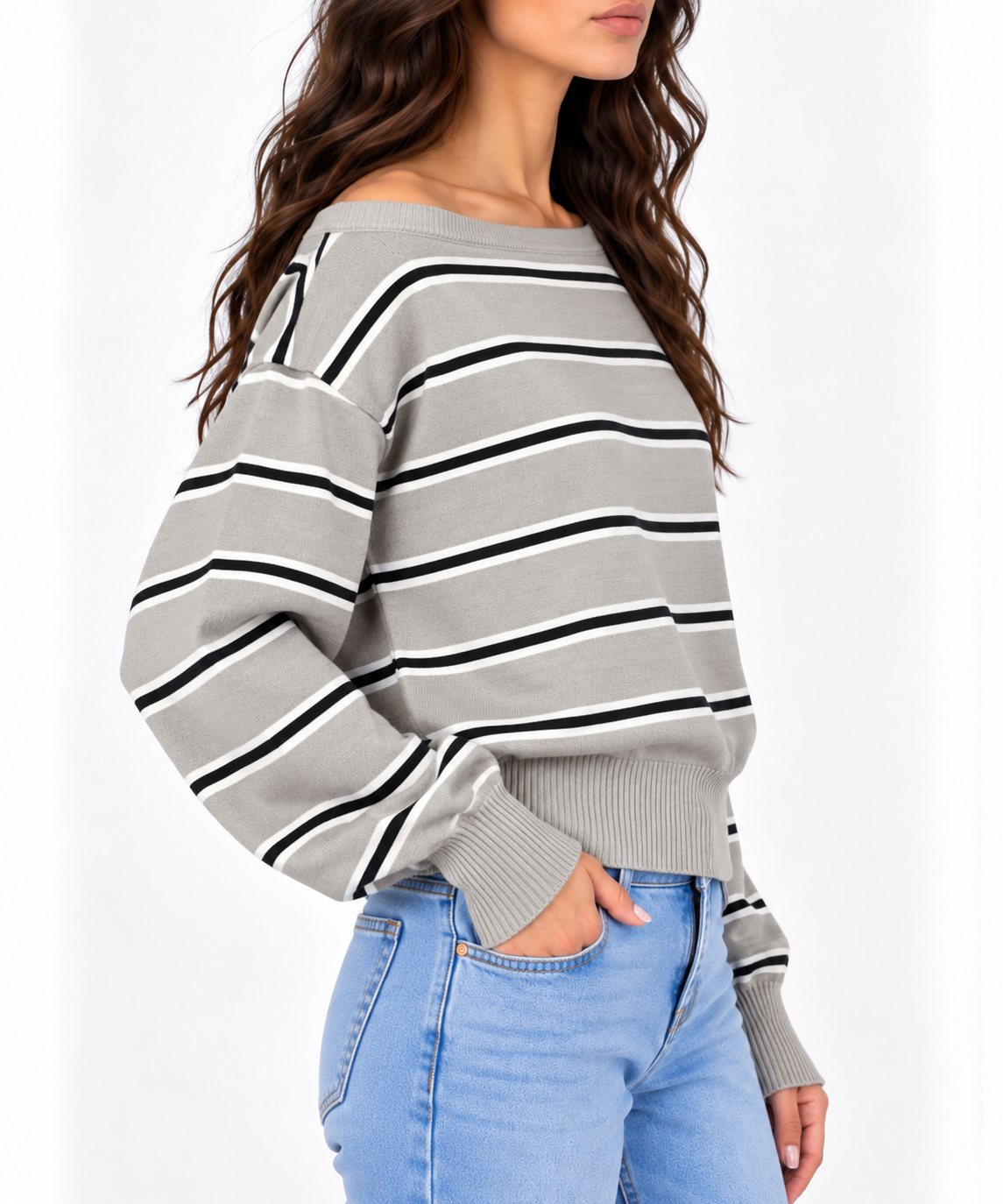 Striped fitted waist top 13481