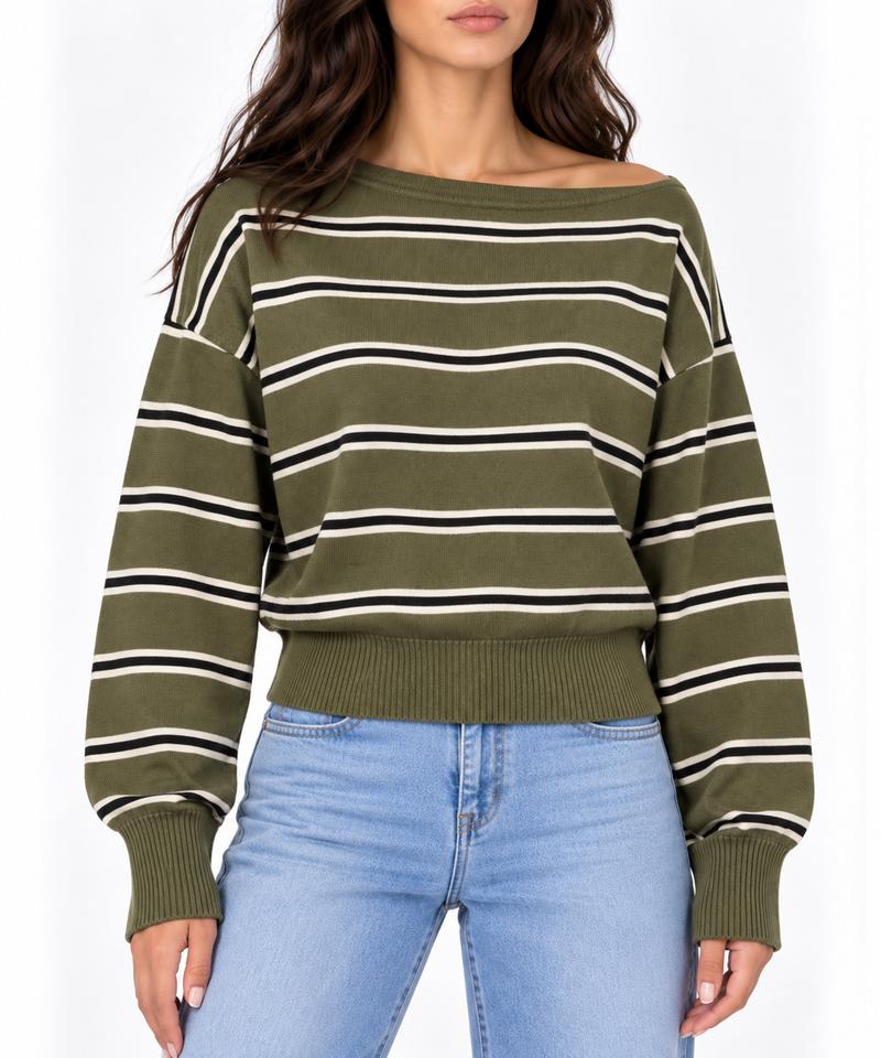 Striped fitted waist top 13481