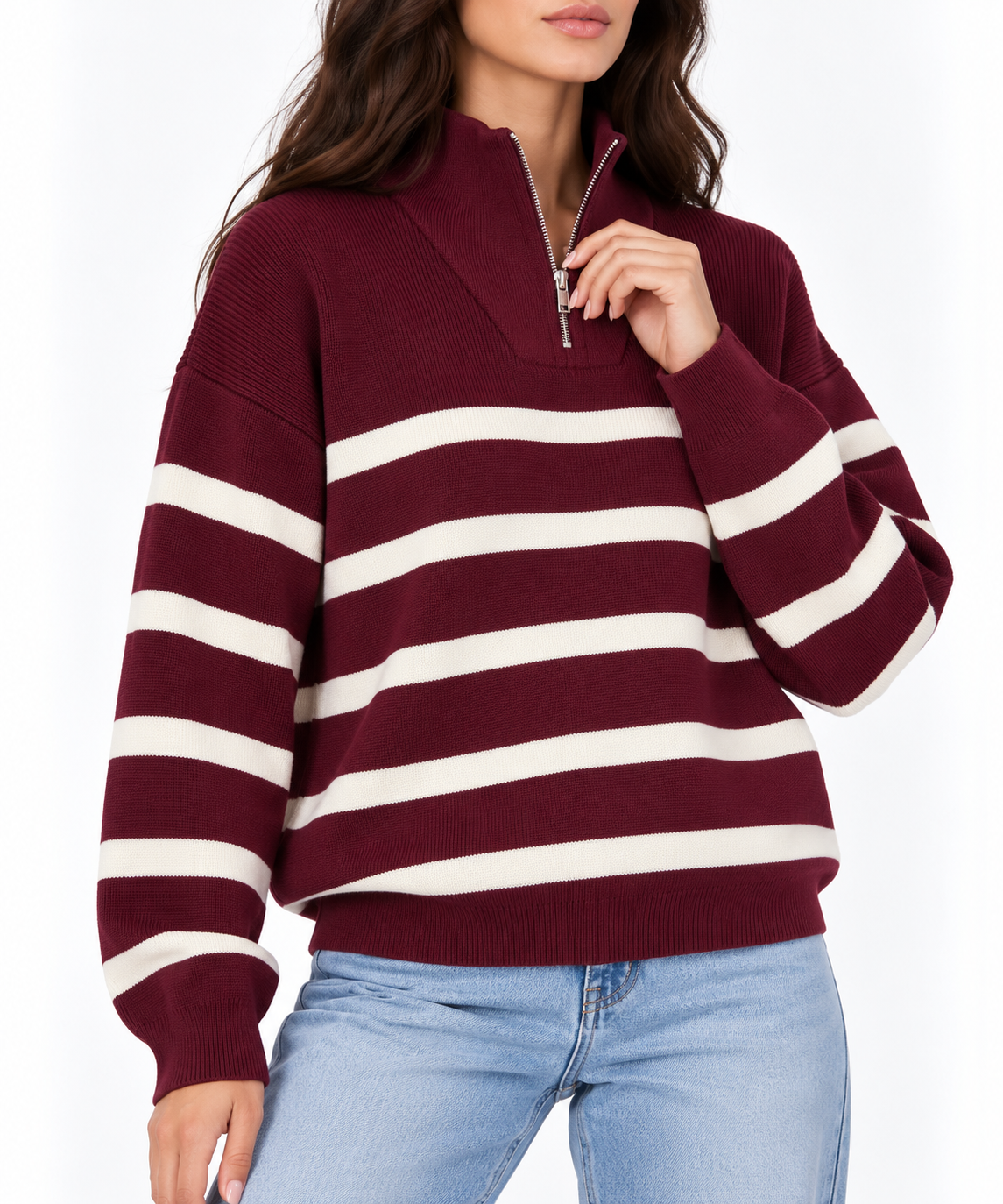 Striped half zipper sweater 13470