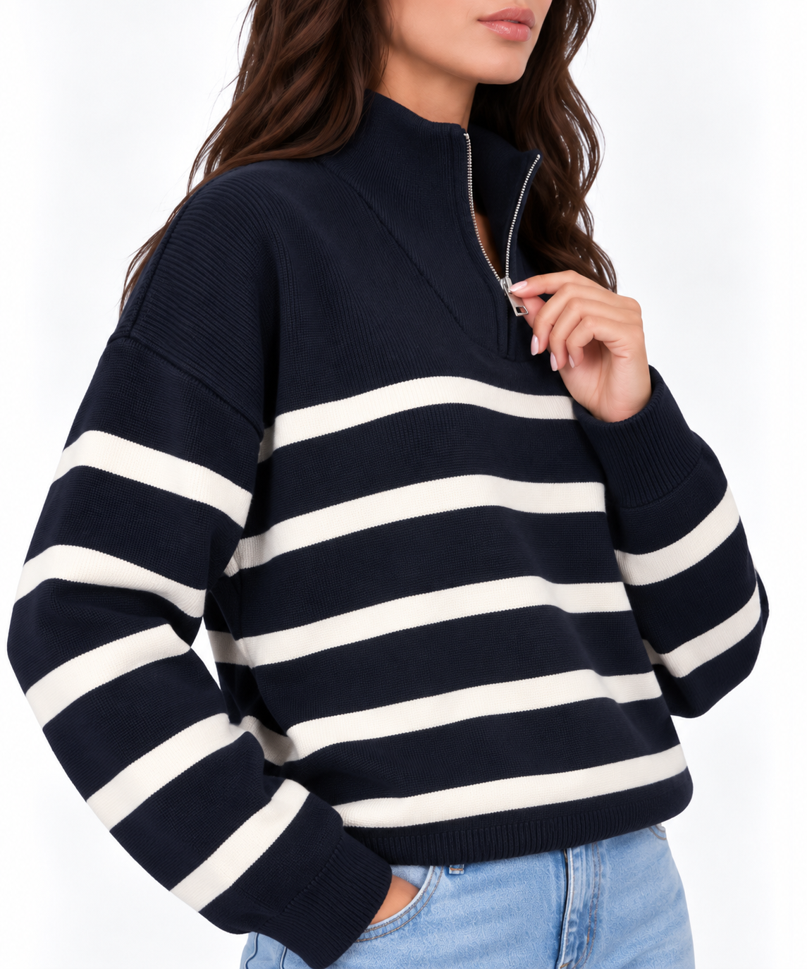 Striped half zipper sweater 13470