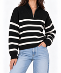 Striped half zipper sweater 13470