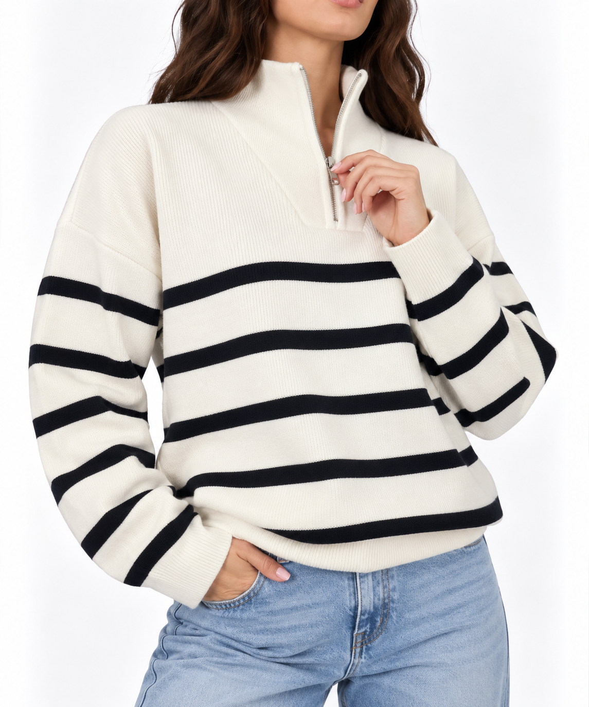 Striped half zipper sweater 13470