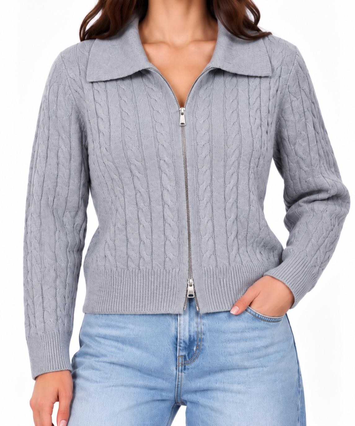 Braided full zipper jacket 13476