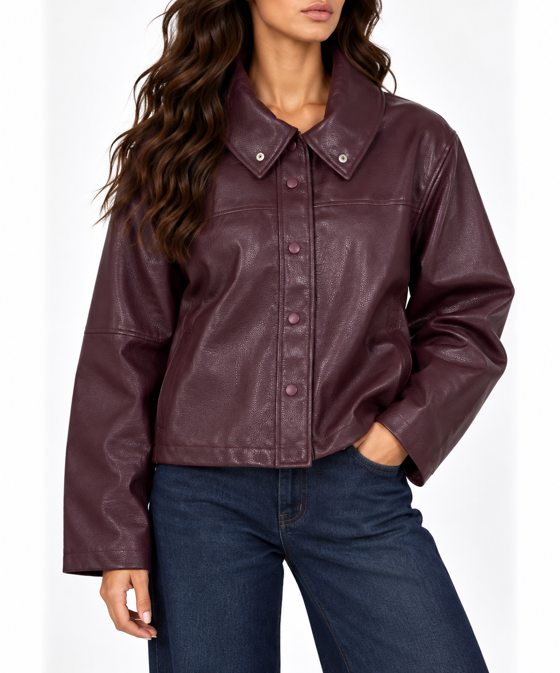 Leather collar jacket 13396