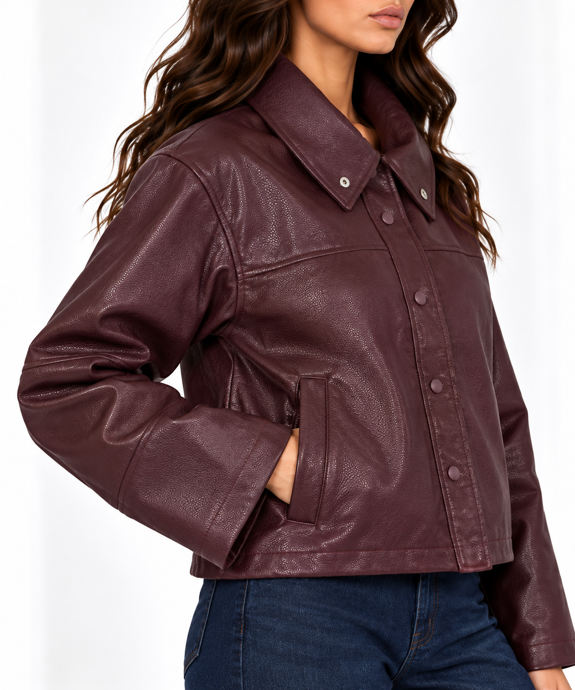 Leather collar jacket 13396