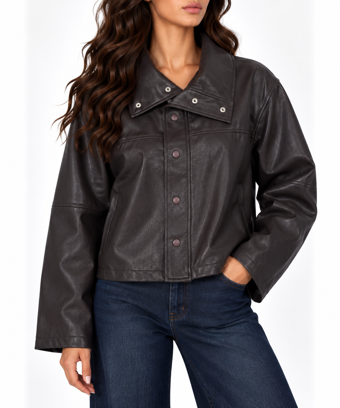 Leather collar jacket 13396