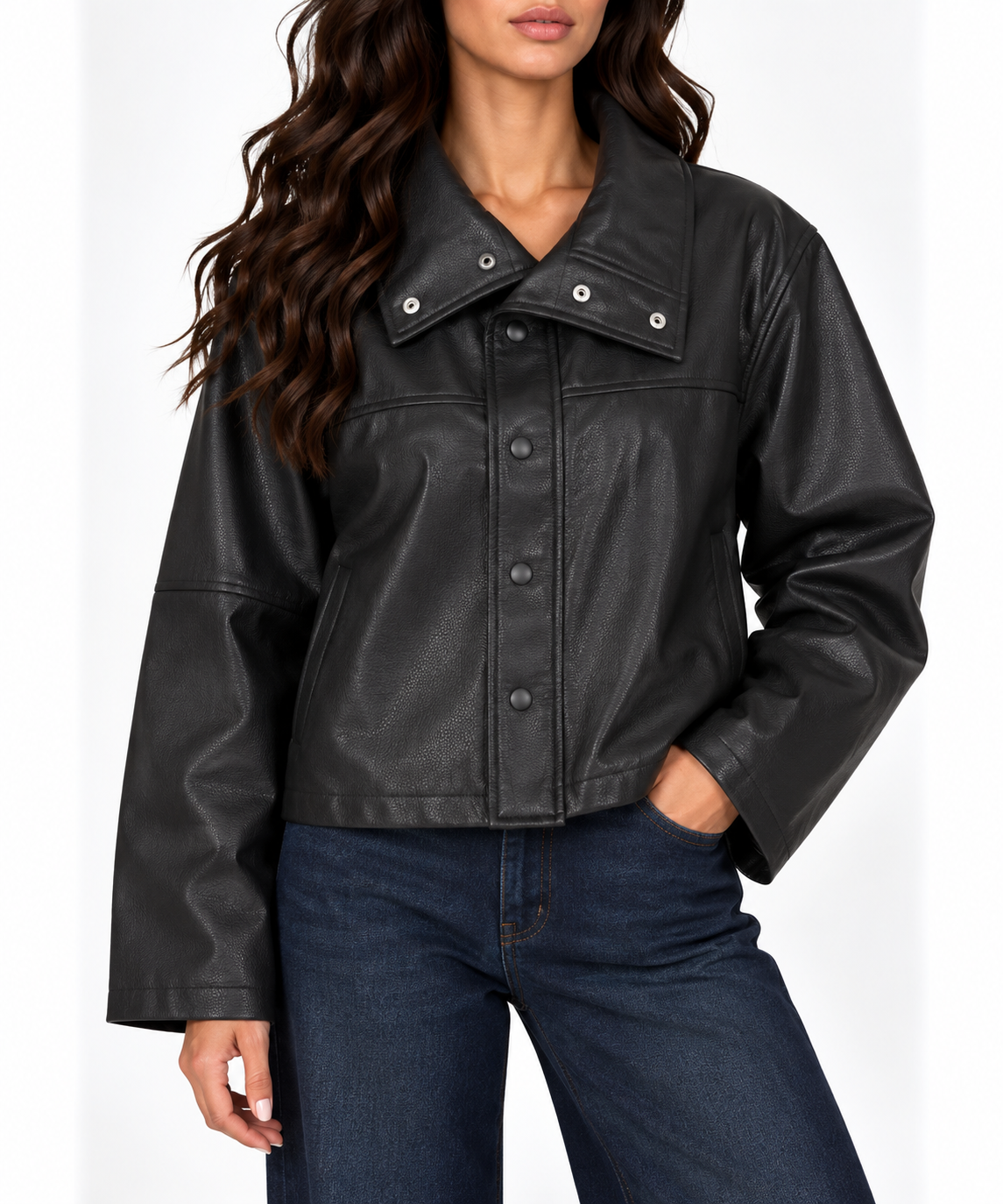 Leather collar jacket 13396