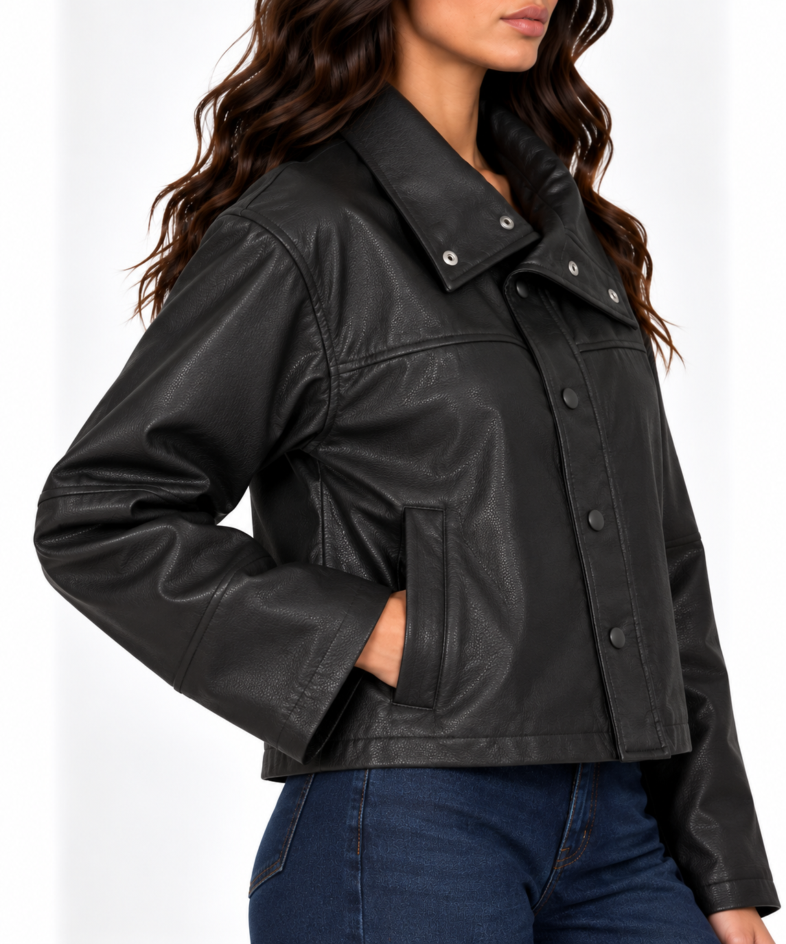 Leather collar jacket 13396