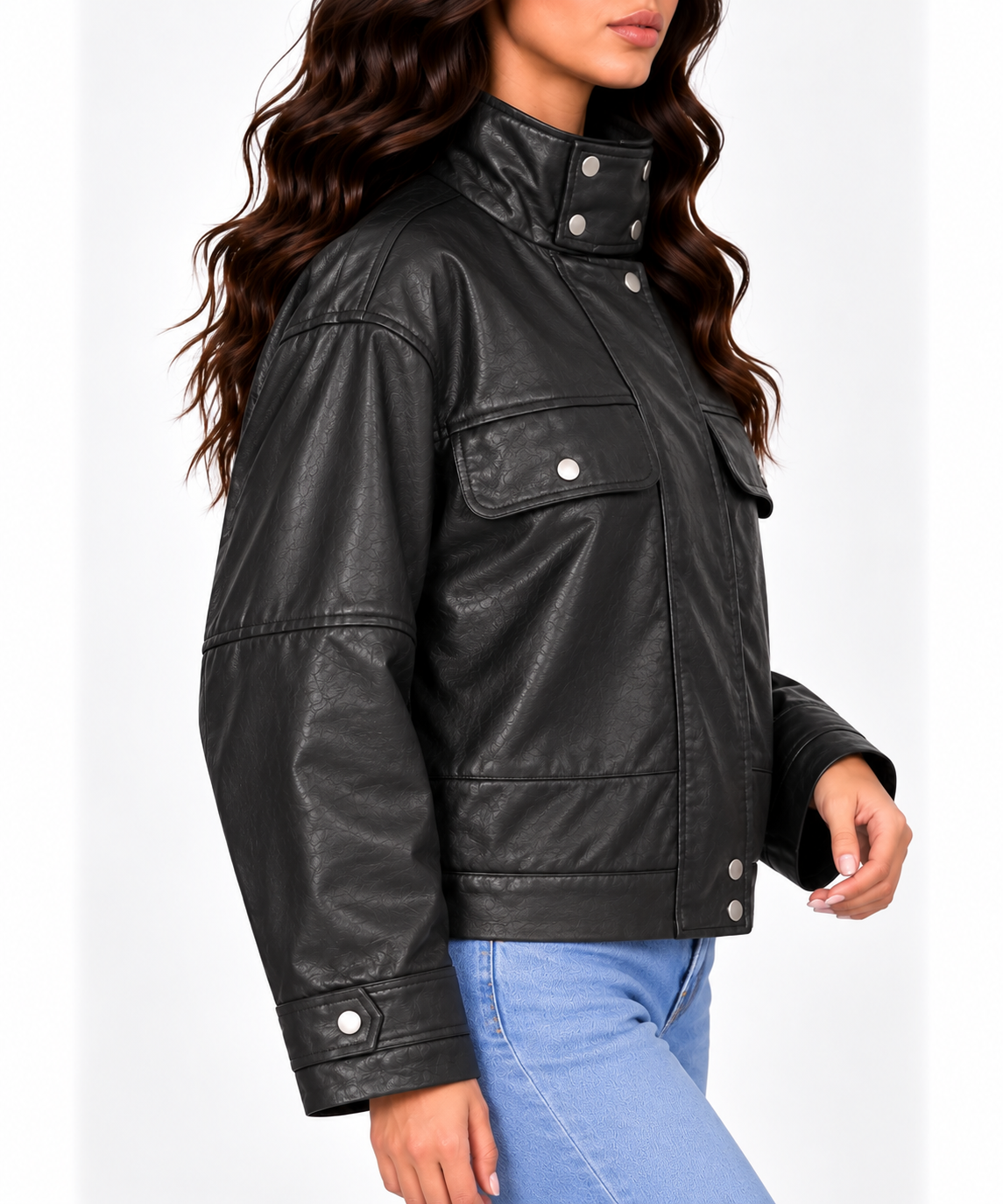 High neck leather jacket 13534
