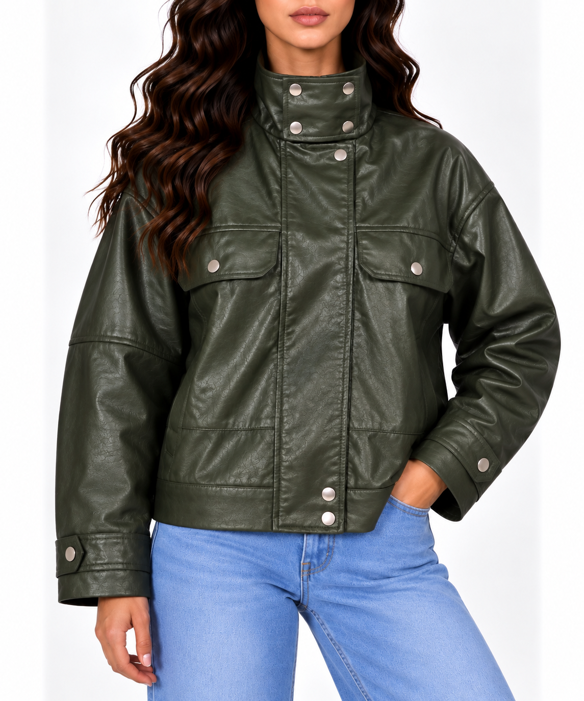 High neck leather jacket 13534