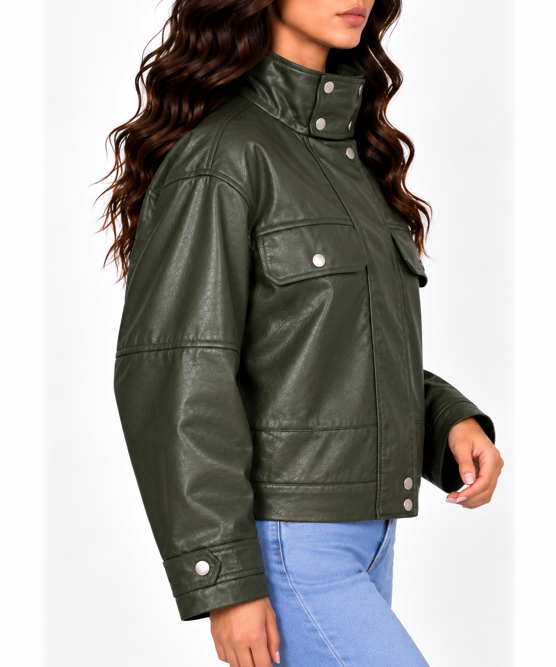 High neck leather jacket 13534
