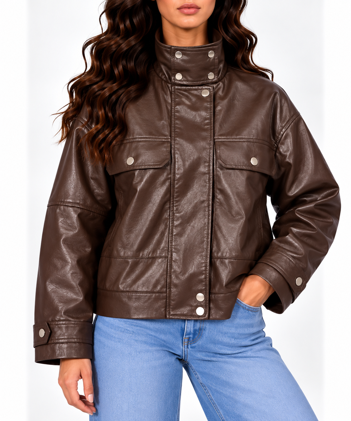 High neck leather jacket 13534