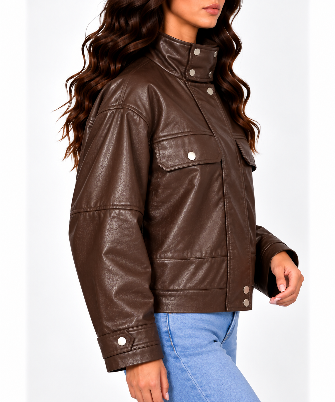 High neck leather jacket 13534