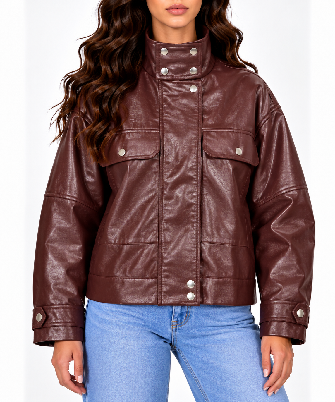 High neck leather jacket 13534