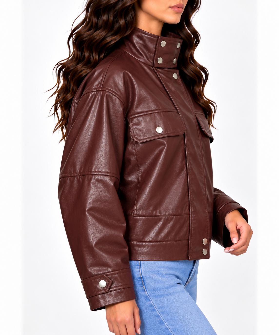 High neck leather jacket 13534